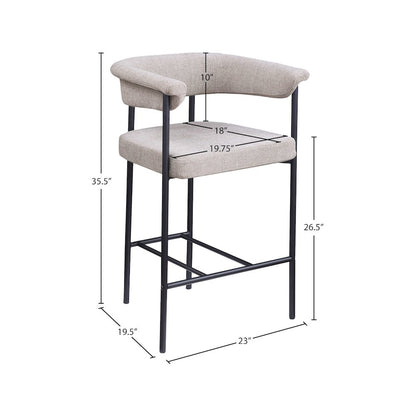 Malin Taupe Linen Textured Fabric Counter Stool, Set of 2