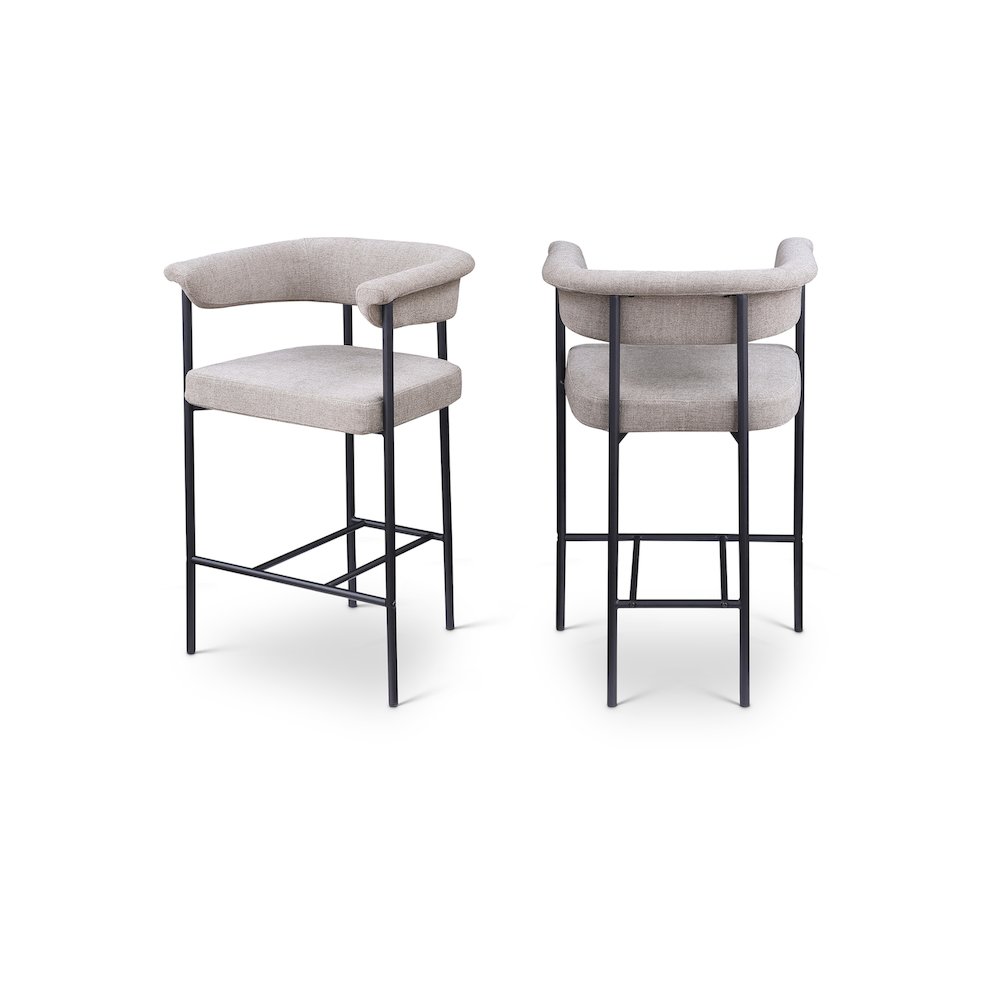 Malin Taupe Linen Textured Fabric Counter Stool, Set of 2