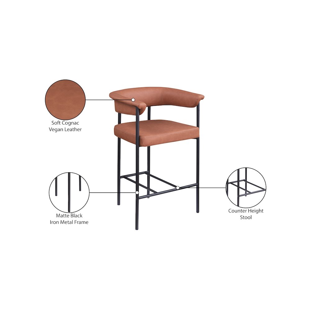 Malin Cognac Vegan Leather Counter Stool, Set of 2