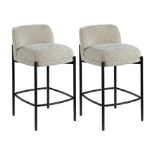 Counter Height Bar Stools with Back, Set of 2, Beige Chenille Fabric
