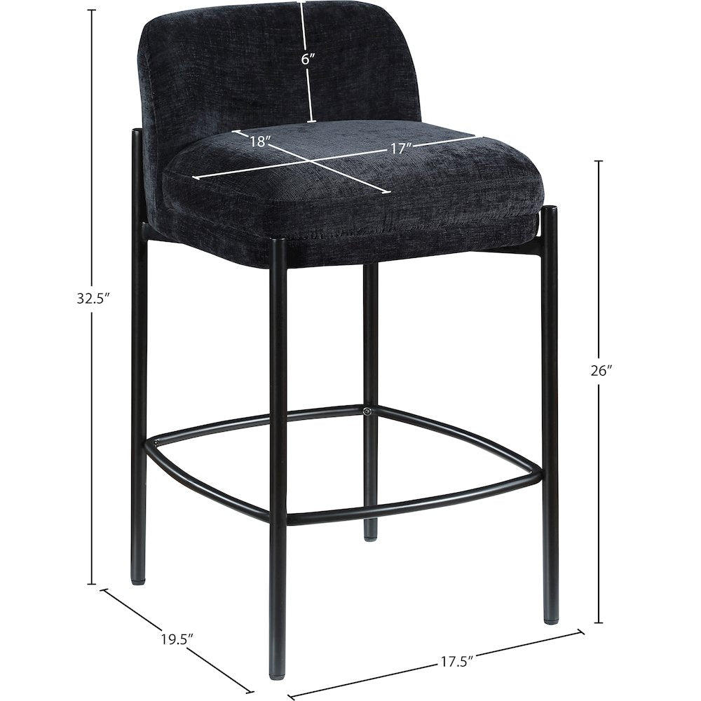 Burton Black Chenille Fabric Stool, Set of 2