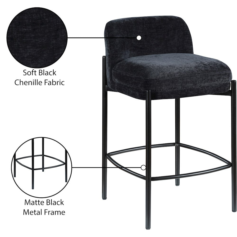 Burton Black Chenille Fabric Stool, Set of 2