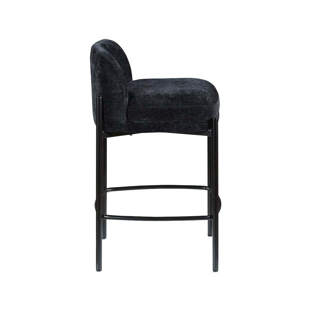 Burton Black Chenille Fabric Stool, Set of 2