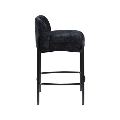 Burton Black Chenille Fabric Stool, Set of 2