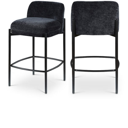Burton Black Chenille Fabric Stool, Set of 2