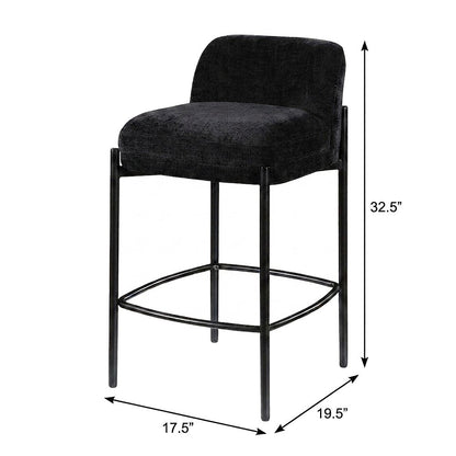 Counter Height Bar Stools with Back, Set of 2, Black Chenille Fabric