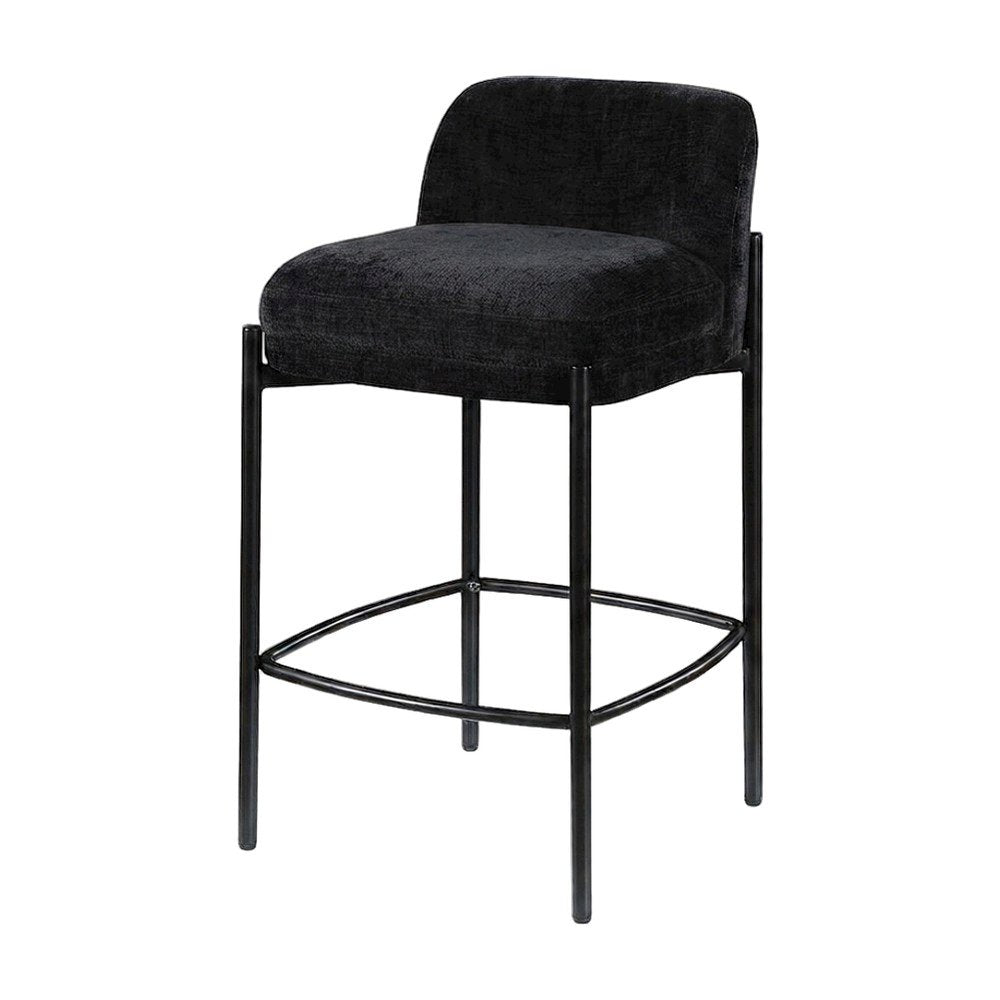 Counter Height Bar Stools with Back, Set of 2, Black Chenille Fabric