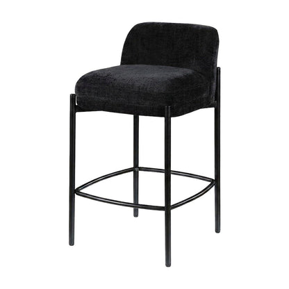 Counter Height Bar Stools with Back, Set of 2, Black Chenille Fabric