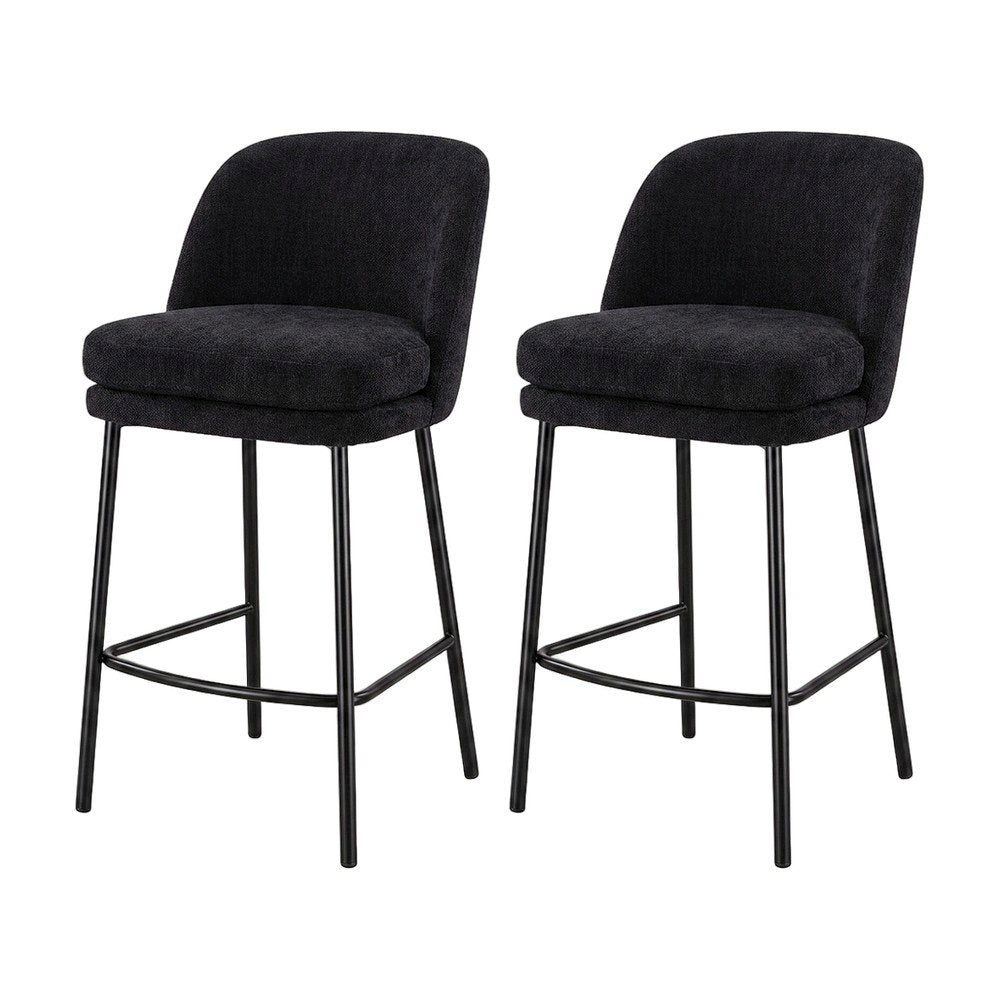 Counter Height Bar Stools with Back, Set of 2, Black Chenille Fabric