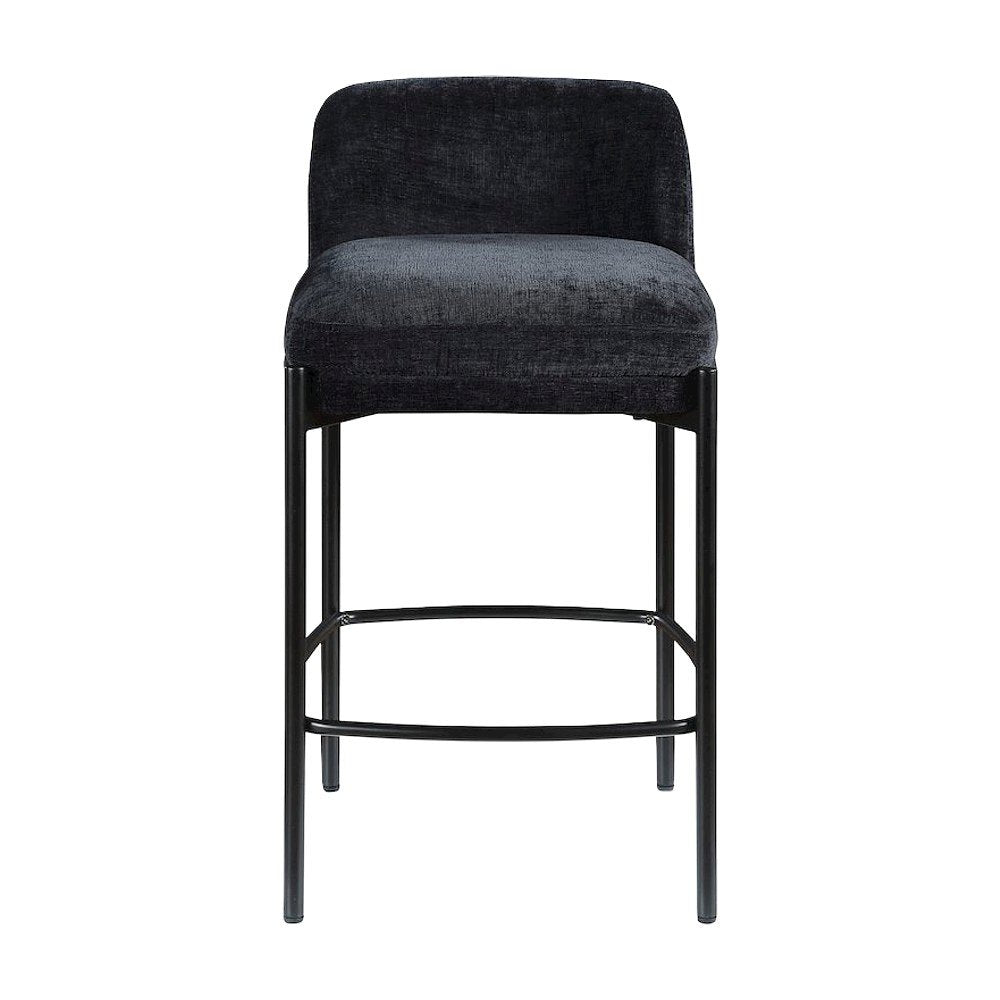 Counter Height Bar Stools with Back, Set of 2, Black Chenille Fabric