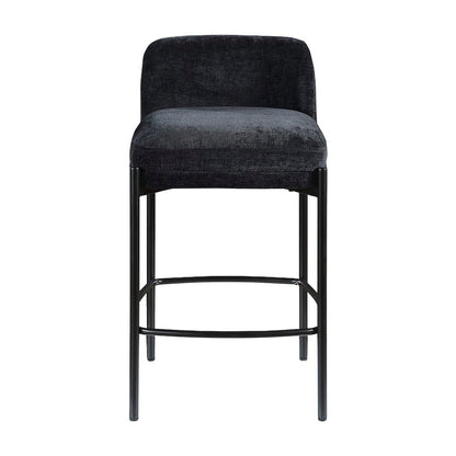 Counter Height Bar Stools with Back, Set of 2, Black Chenille Fabric