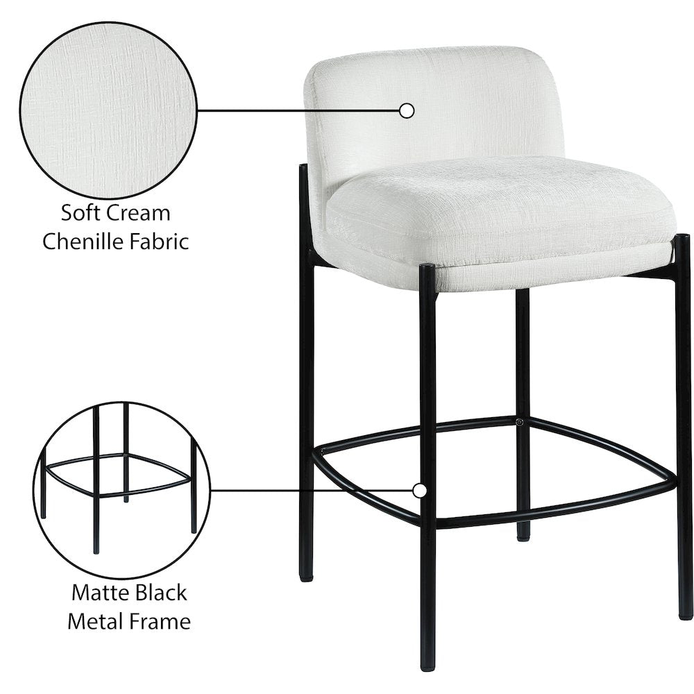 Burton Cream Chenille Fabric Stool, Set of 2