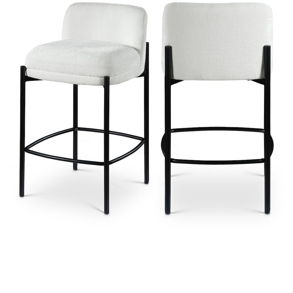 Burton Cream Chenille Fabric Stool, Set of 2