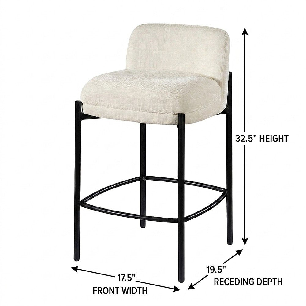 Counter Height Bar Stools with Back, Set of 2, Cream Chenille Fabric