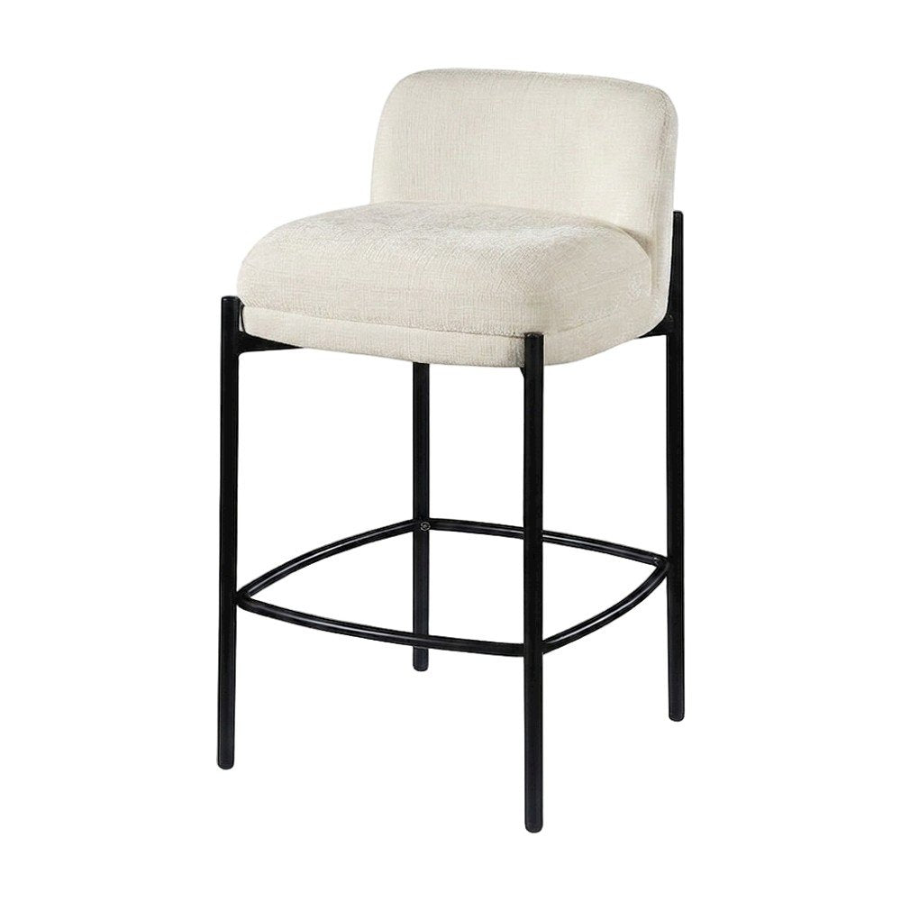 Counter Height Bar Stools with Back, Set of 2, Cream Chenille Fabric