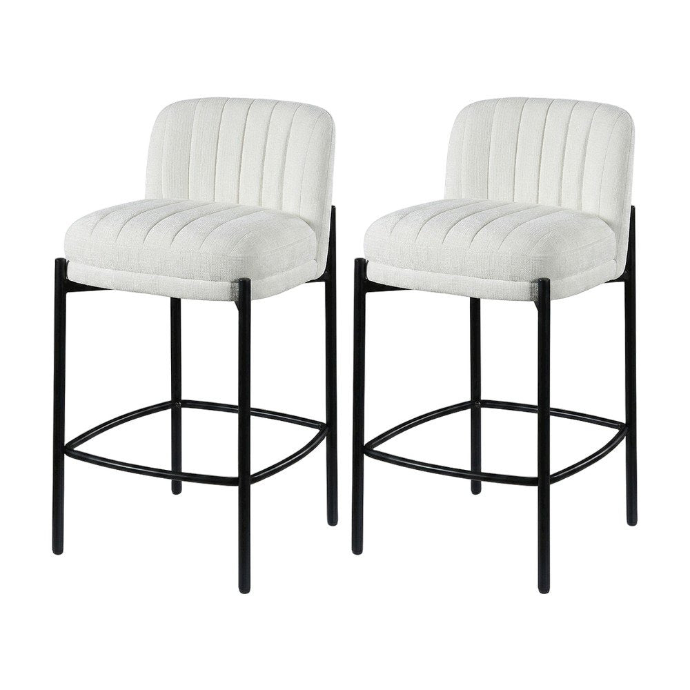 Counter Height Bar Stools with Back, Set of 2, Cream Chenille Fabric