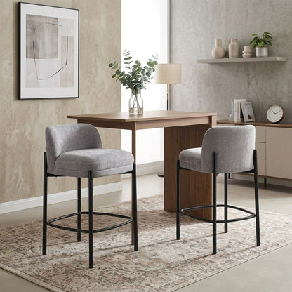 Counter Height Bar Stools with Back, Set of 2, Grey Chenille Fabric