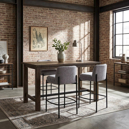 Counter Height Bar Stools with Back, Set of 2, Grey Chenille Fabric