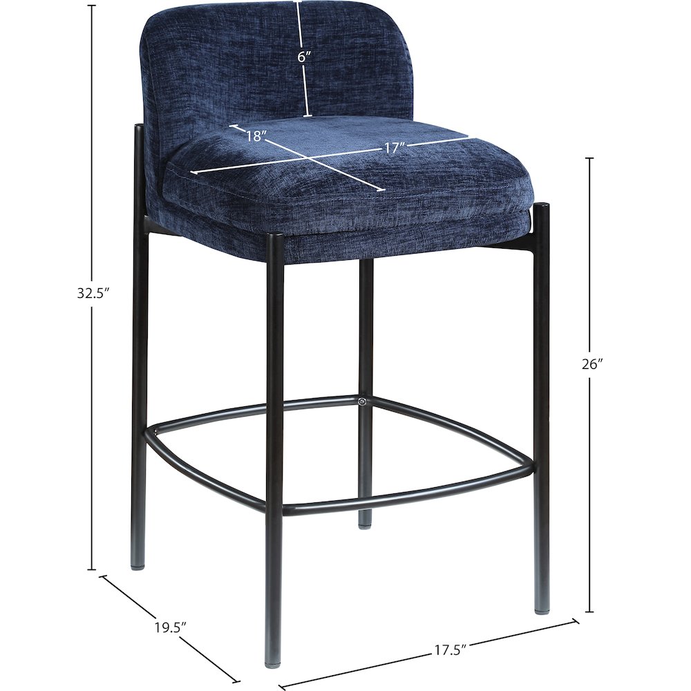 Burton Navy Chenille Fabric Stool, Set of 2
