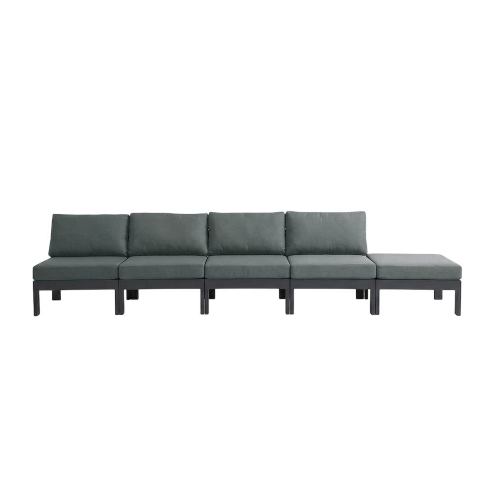 Gray Fabric Outdoor Modular Sofa With Contemporary Style And Cushioned Seating