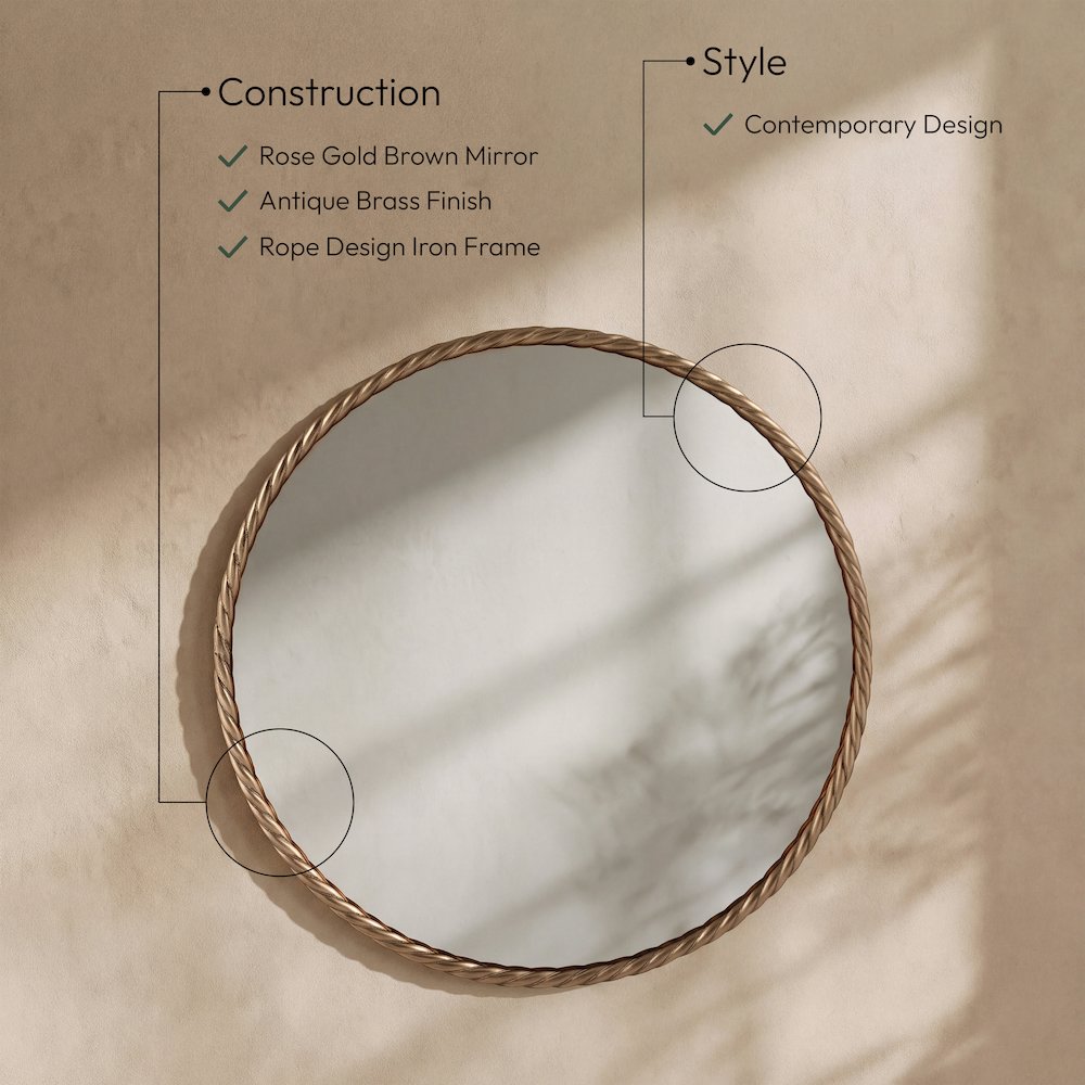 Braida 23.75" Antique Brass Iron Frame Mirror