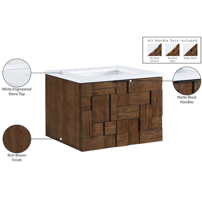 Leonardo 24" Brown Engineered Stone And Solid Wood Wall Mounted Bathroom Vanity