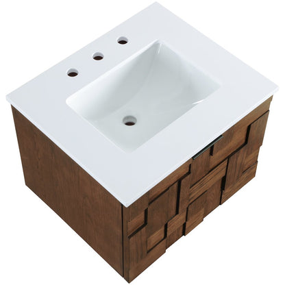 Leonardo 24" Brown Engineered Stone And Solid Wood Wall Mounted Bathroom Vanity