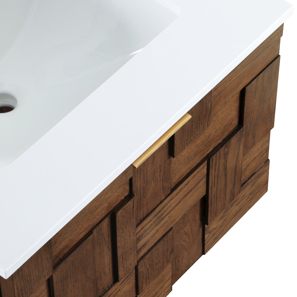 Leonardo 24" Brown Engineered Stone And Solid Wood Wall Mounted Bathroom Vanity