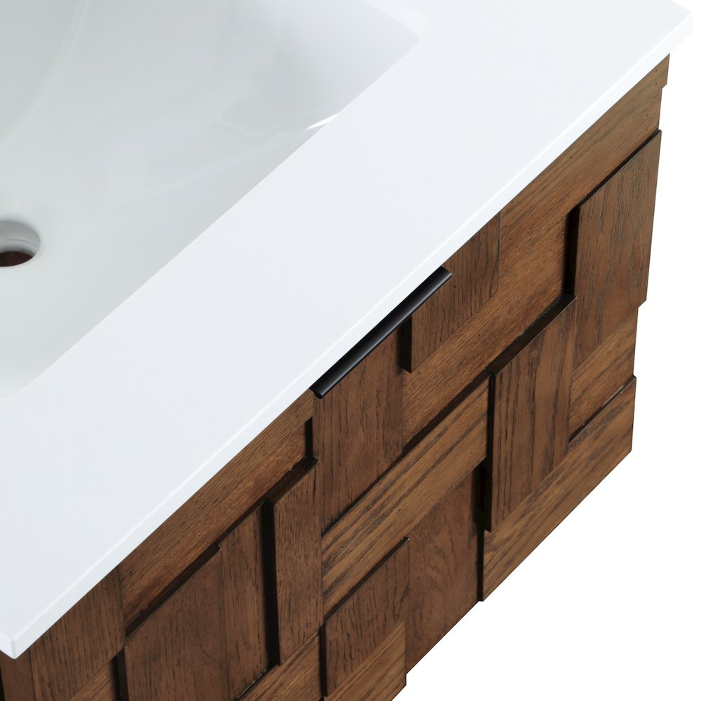 Leonardo 24" Brown Engineered Stone And Solid Wood Wall Mounted Bathroom Vanity