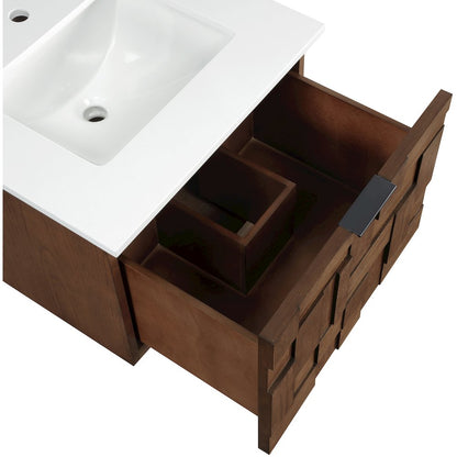 Leonardo 24" Brown Engineered Stone And Solid Wood Wall Mounted Bathroom Vanity
