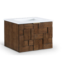 Leonardo 24" Brown Engineered Stone And Solid Wood Wall Mounted Bathroom Vanity