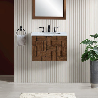 Leonardo 24" Brown Engineered Stone And Solid Wood Wall Mounted Bathroom Vanity