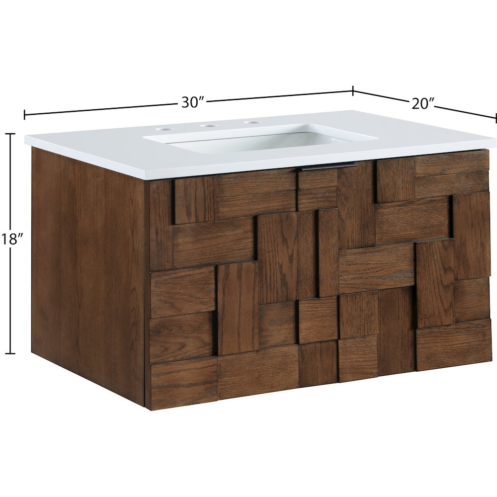 Leonardo 30" Brown Engineered Stone And Solid Wood Wall Mounted Bathroom Vanity