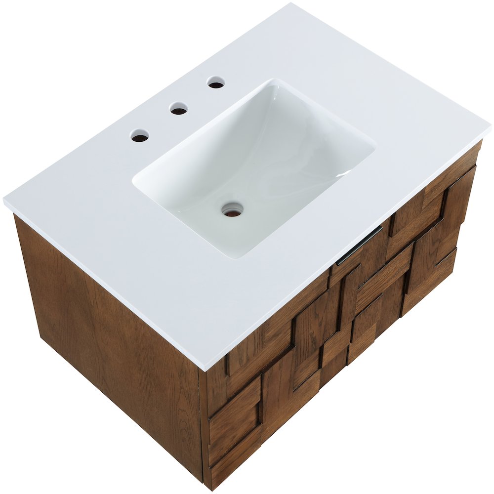 Leonardo 30" Brown Engineered Stone And Solid Wood Wall Mounted Bathroom Vanity