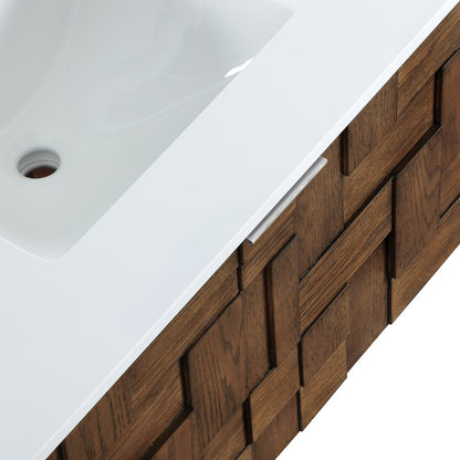 Leonardo 30" Brown Engineered Stone And Solid Wood Wall Mounted Bathroom Vanity