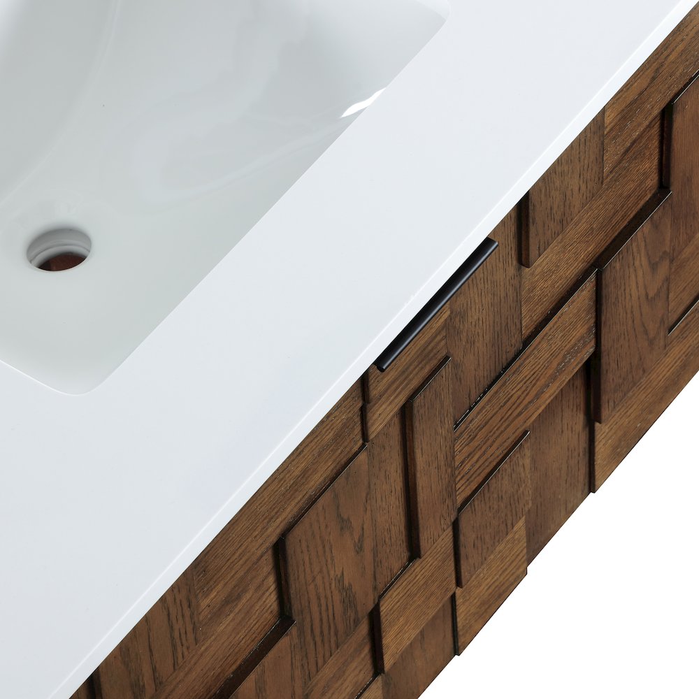 Leonardo 30" Brown Engineered Stone And Solid Wood Wall Mounted Bathroom Vanity