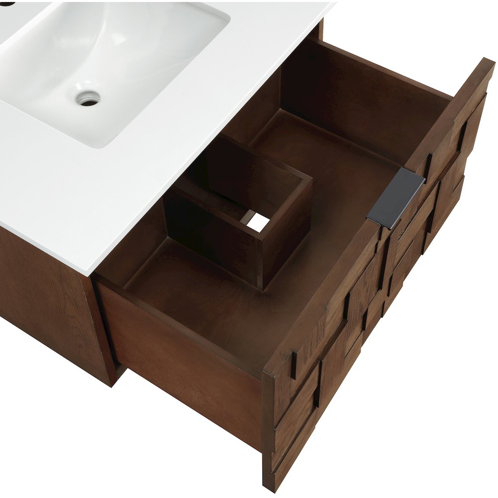 Leonardo 30" Brown Engineered Stone And Solid Wood Wall Mounted Bathroom Vanity