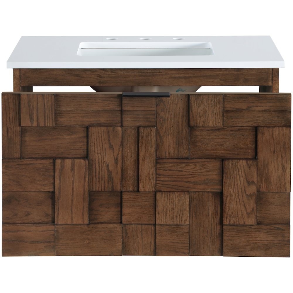 Leonardo 30" Brown Engineered Stone And Solid Wood Wall Mounted Bathroom Vanity