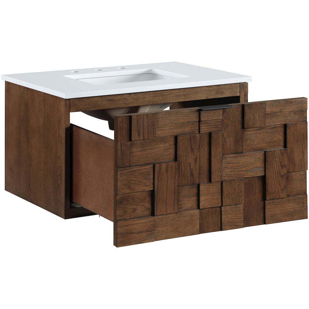 Leonardo 30" Brown Engineered Stone And Solid Wood Wall Mounted Bathroom Vanity