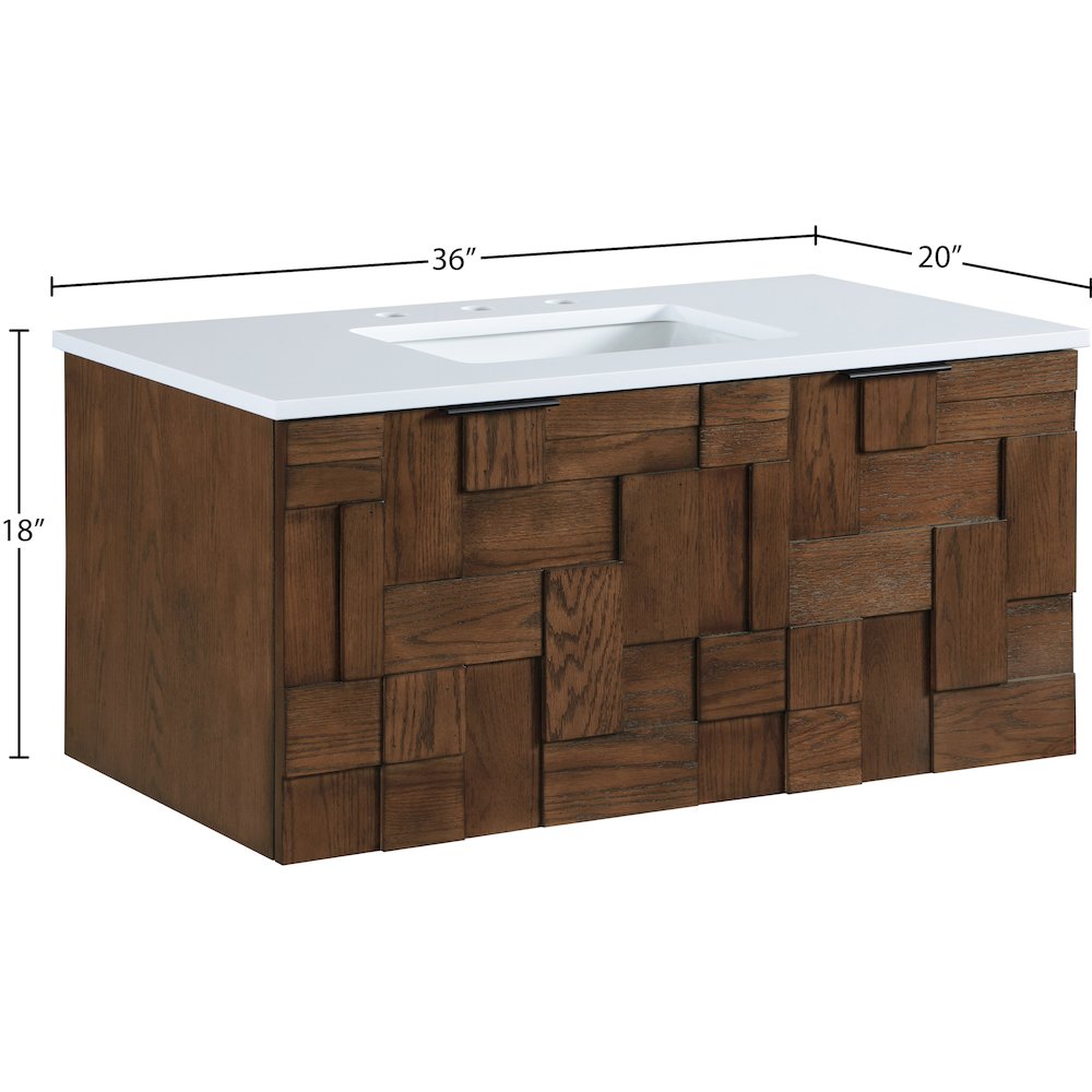 Leonardo 36" Brown Engineered Stone And Solid Wood Wall Mounted Bathroom Vanity