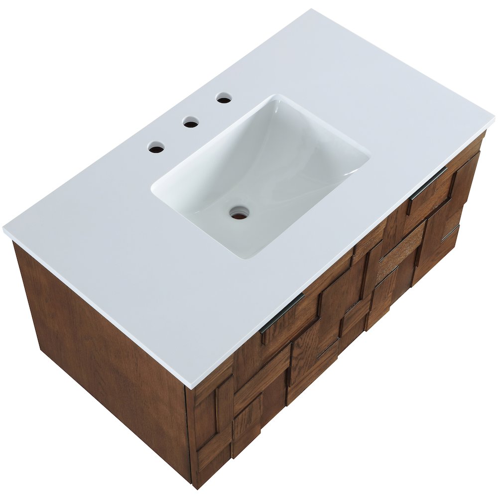 Leonardo 36" Brown Engineered Stone And Solid Wood Wall Mounted Bathroom Vanity