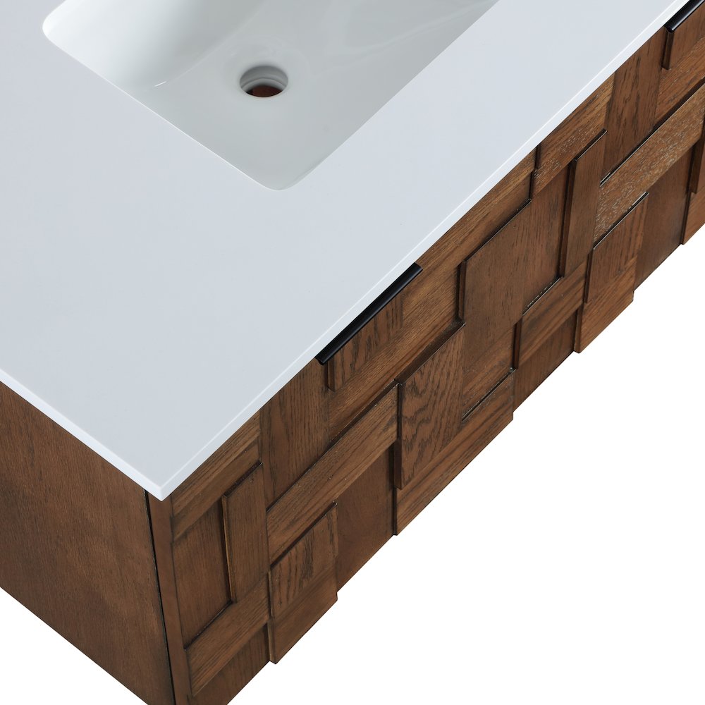 Leonardo 36" Brown Engineered Stone And Solid Wood Wall Mounted Bathroom Vanity