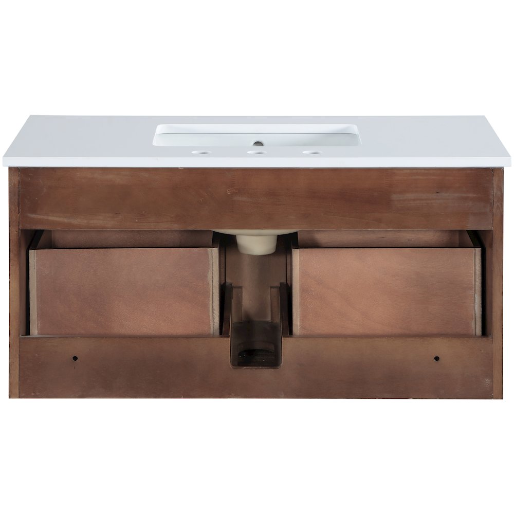 Leonardo 36" Brown Engineered Stone And Solid Wood Wall Mounted Bathroom Vanity