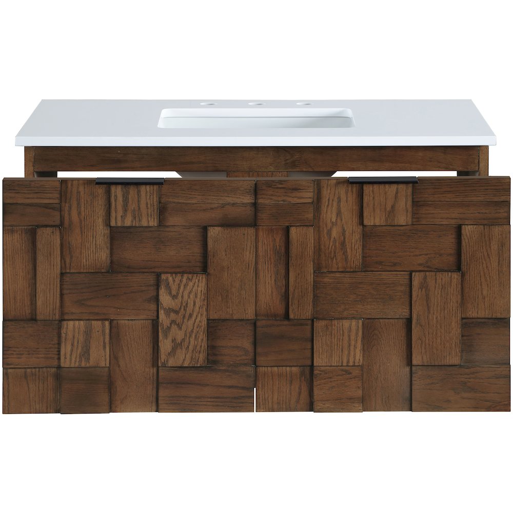 Leonardo 36" Brown Engineered Stone And Solid Wood Wall Mounted Bathroom Vanity