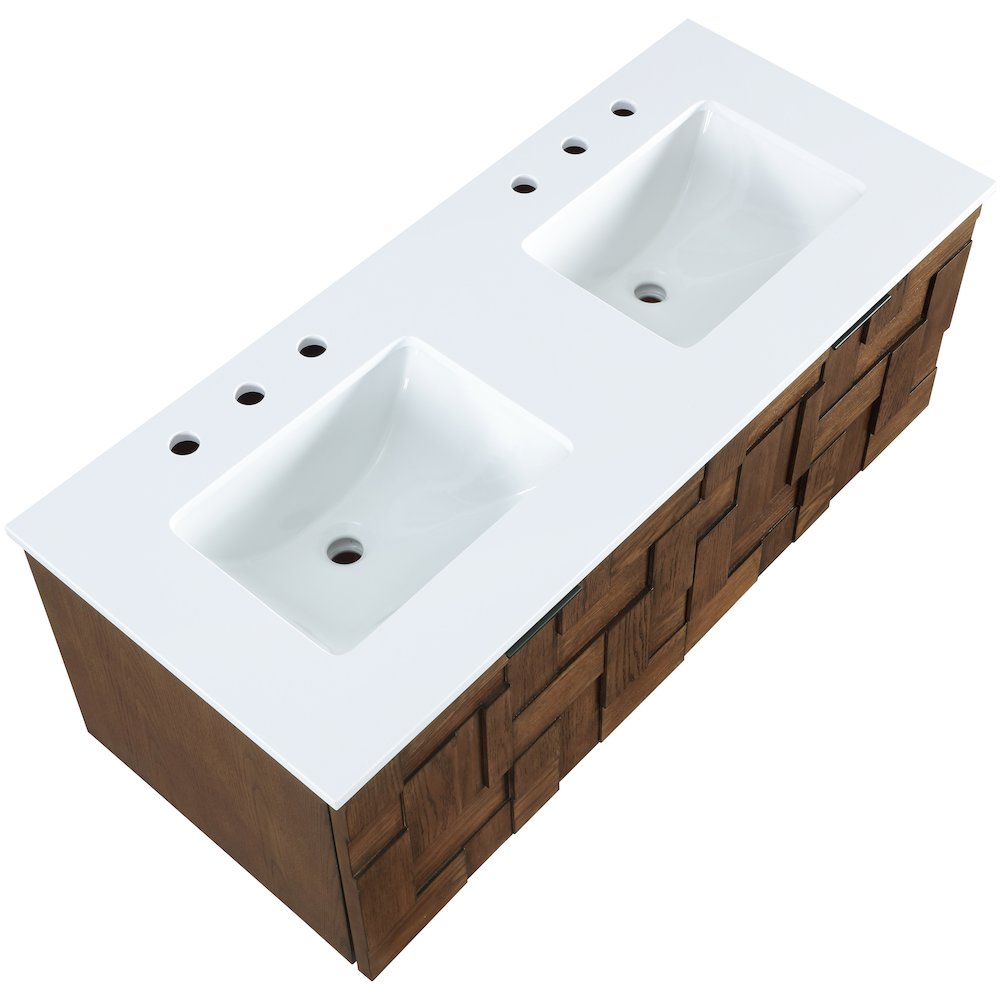 Leonardo 48" Brown Engineered Stone And Solid Wood Wall Mounted Bathroom Vanity