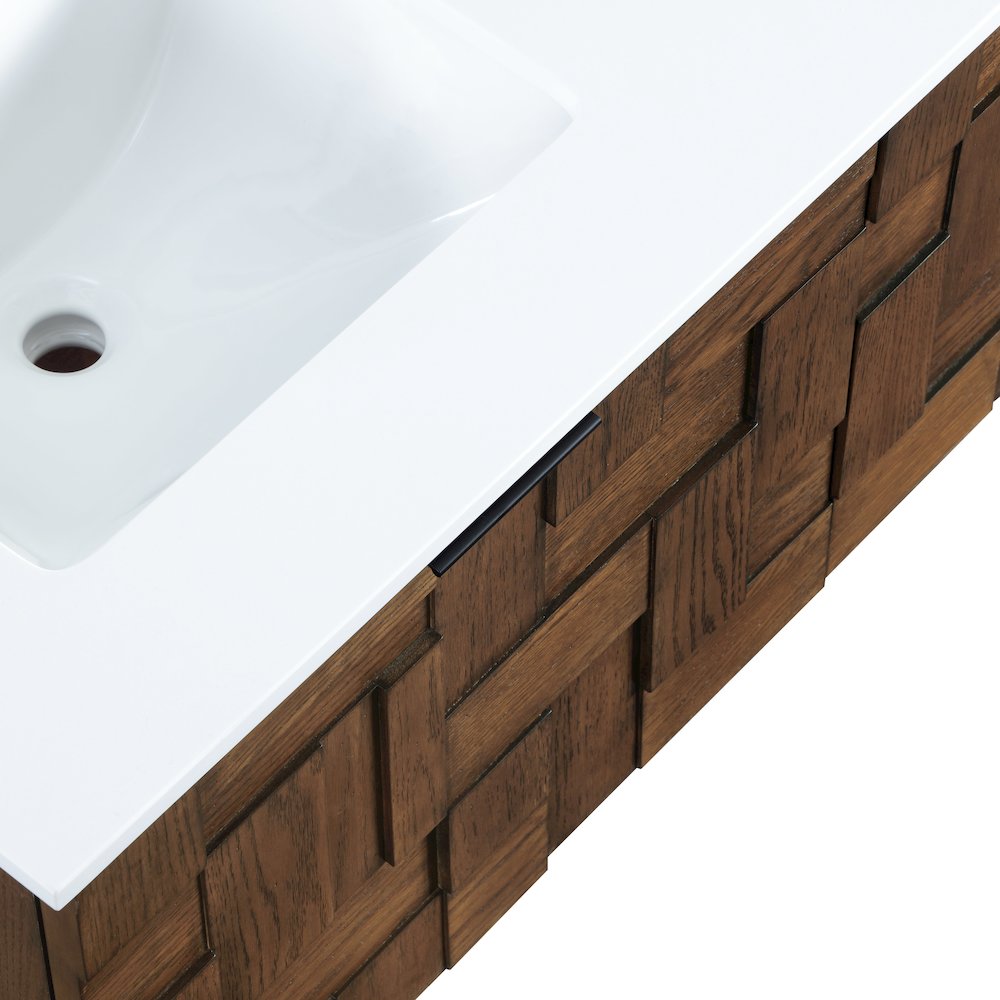 Leonardo 48" Brown Engineered Stone And Solid Wood Wall Mounted Bathroom Vanity