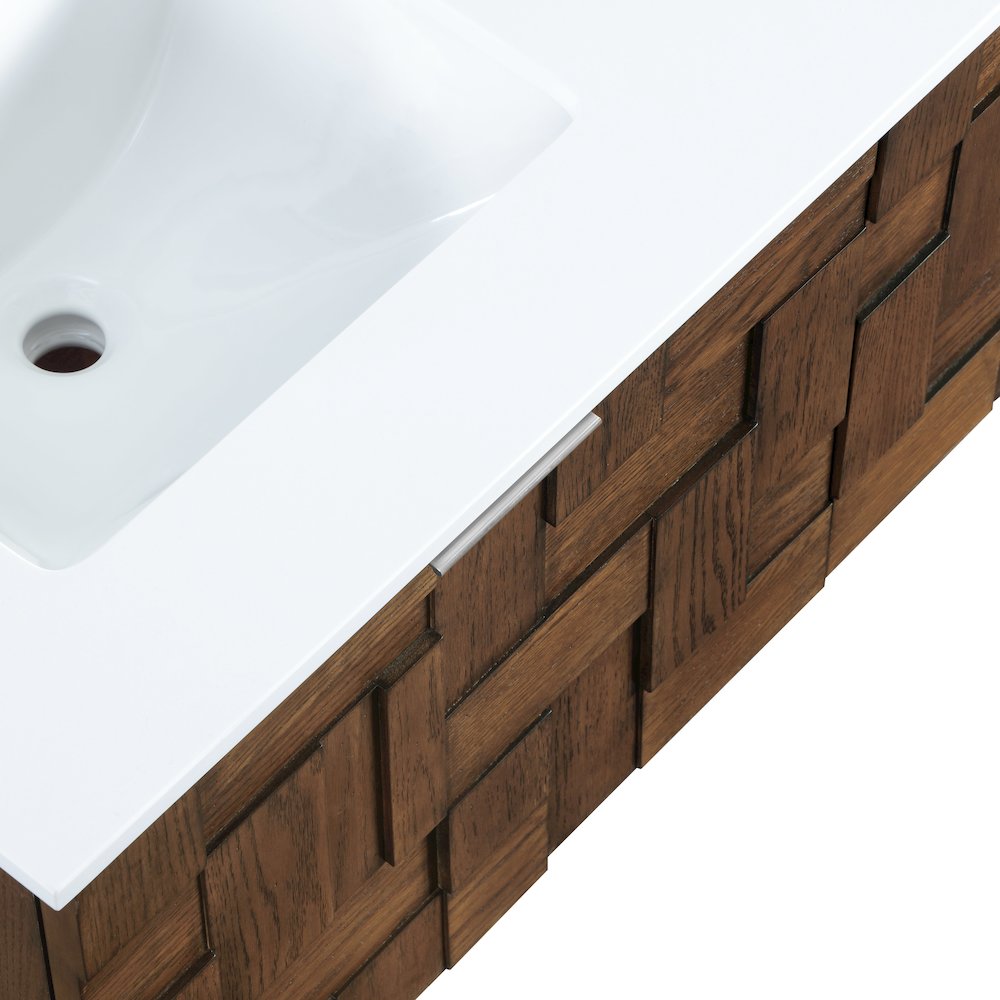 Leonardo 48" Brown Engineered Stone And Solid Wood Wall Mounted Bathroom Vanity