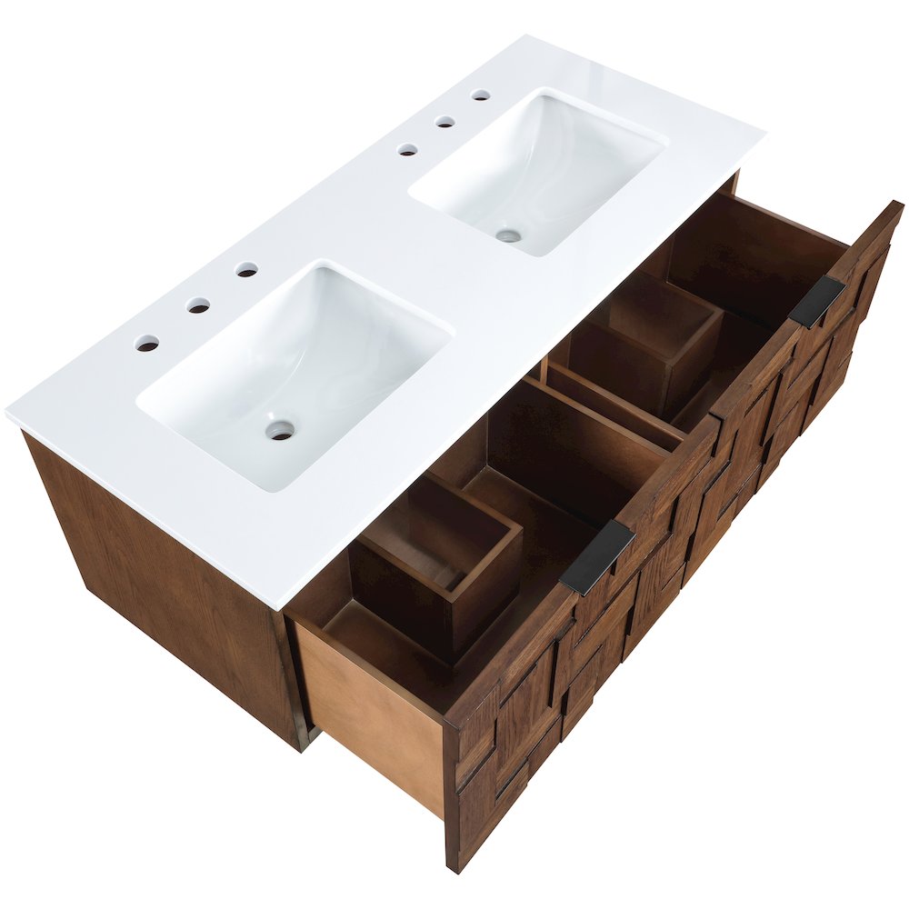 Leonardo 48" Brown Engineered Stone And Solid Wood Wall Mounted Bathroom Vanity
