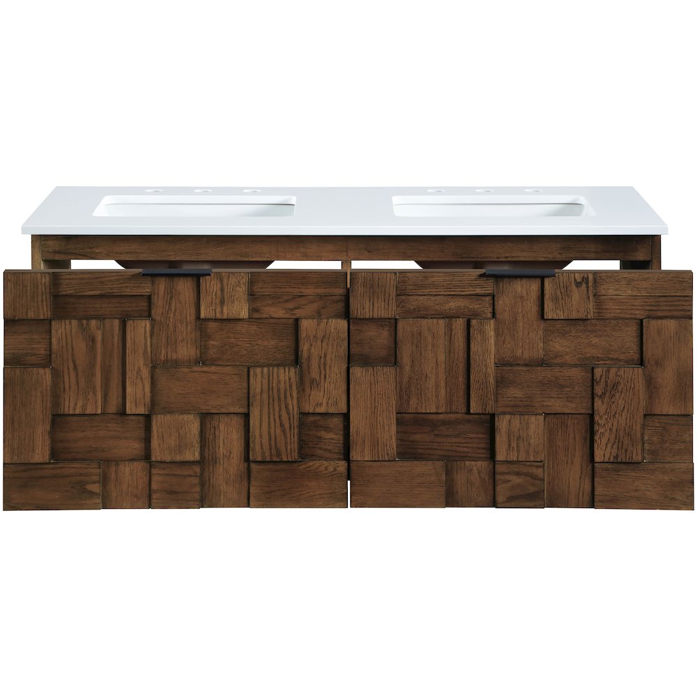 Leonardo 48" Brown Engineered Stone And Solid Wood Wall Mounted Bathroom Vanity
