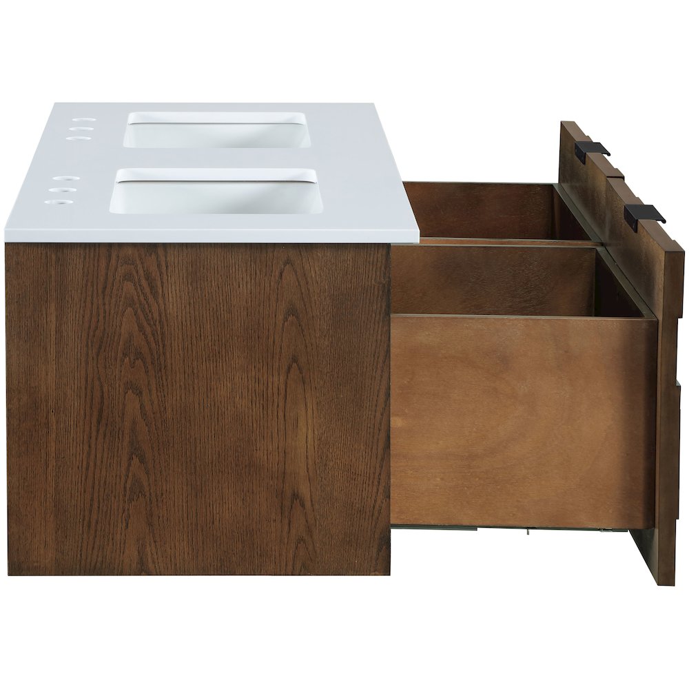 Leonardo 48" Brown Engineered Stone And Solid Wood Wall Mounted Bathroom Vanity